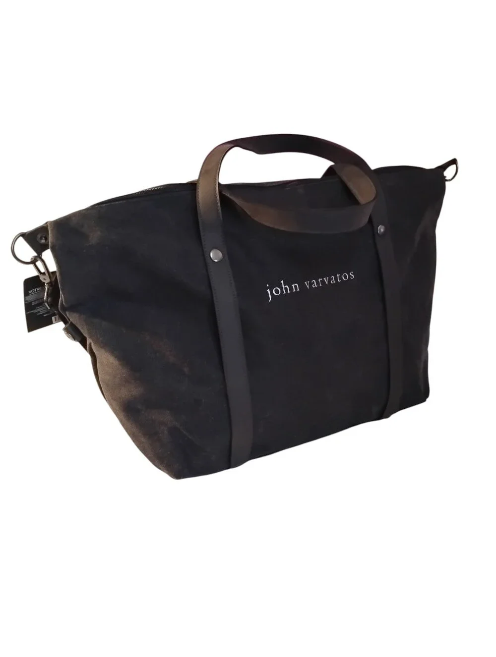 John Varvatson Weekender Duffle Bag. Black Canvas With Leather Straps.